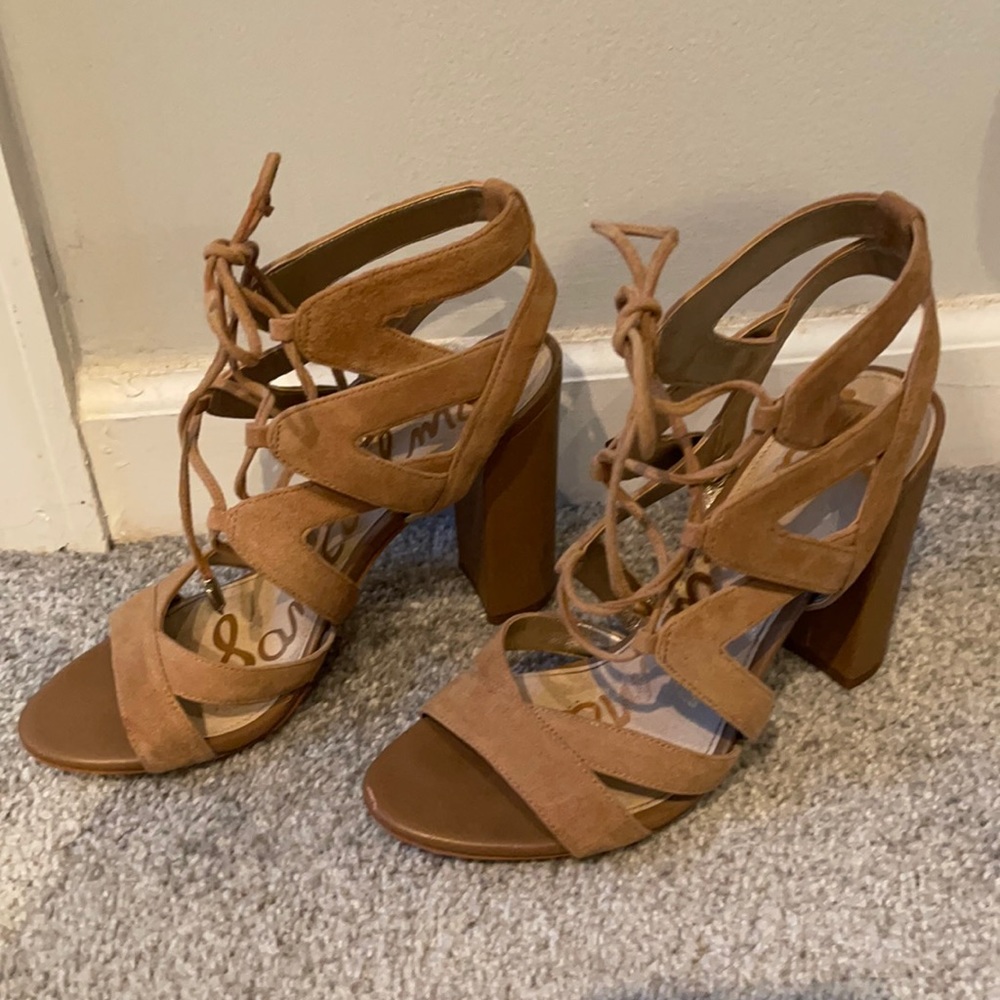 Sam Edelman Chunky Heel Lace up Sandals sz 7.5 - Picture 2 of 6